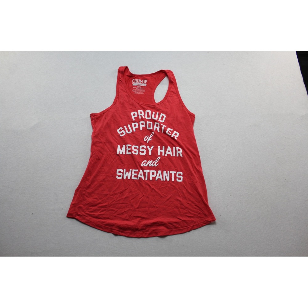 Chin-Up Tank Top Womens Large Red Excellent Proud Supporter Graphic Racerback